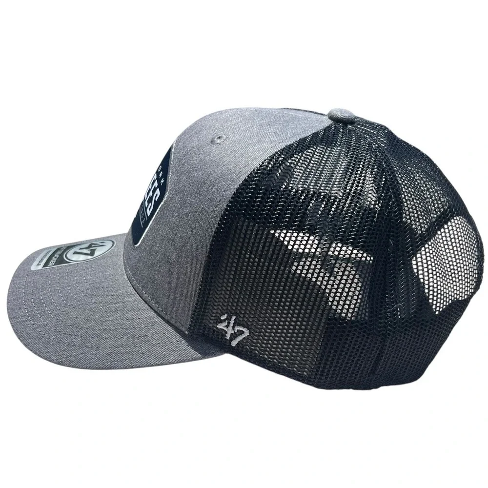 NY Yankees Baseball '47 Brand Gray Black Logo Trucker Adjustable SnapBack Hat